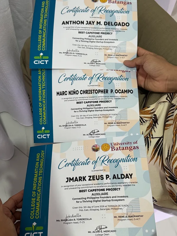 The team’s certificates — Auxiliare capstone project