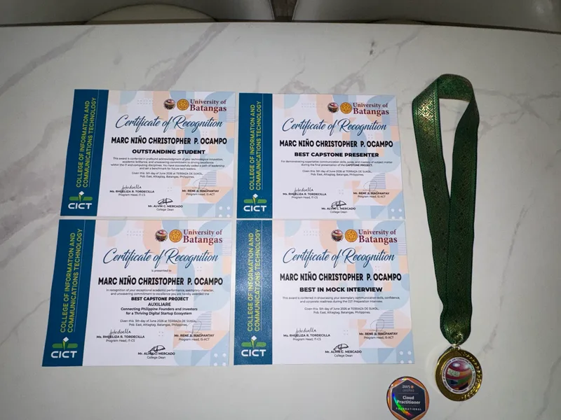 Certificates and medal — Auxiliare capstone project